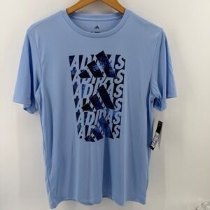 Adidas SS Poly Woodland Camo Stack Tee Light Blue XL Regular Fit Athletic TShirt